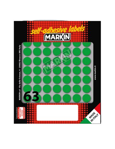 Etichetta adesiva verde tonda Ø14mm (10fogli x 63etichette) Markin X10005VE MARKIN ETICHETTE IN FOGLIETTI