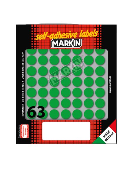 Etichetta adesiva verde tonda Ø14mm (10fogli x 63etichette) Markin X10005VE MARKIN ETICHETTE IN FOGLIETTI