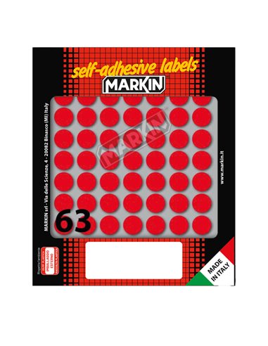 Etichetta adesiva rosso tonda Ø14mm (10fogli x 63etichette) Markin 10005RO MARKIN ETICHETTE IN FOGLIETTI