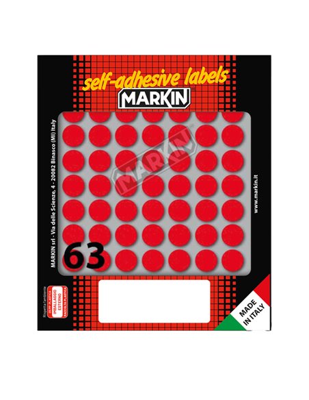 Etichetta adesiva rosso tonda Ø14mm (10fogli x 63etichette) Markin 10005RO MARKIN ETICHETTE IN FOGLIETTI