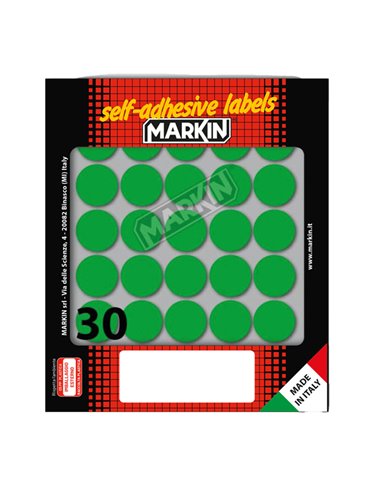 Etichetta adesiva verde tonda Ø22mm (10fogli x 30etichette) Markin 10007VE