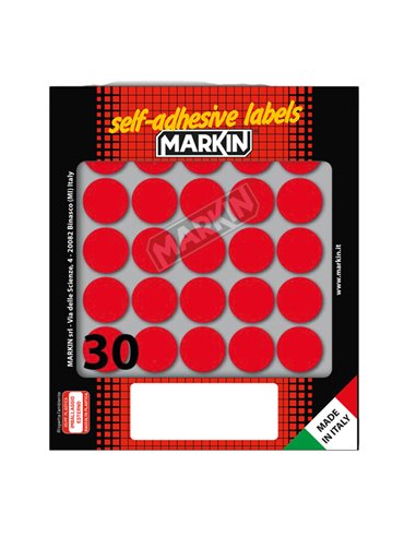 Etichetta adesiva rosso tonda Ø22mm (10fogli x 30etichette) Markin 10007RO MARKIN ETICHETTE IN FOGLIETTI