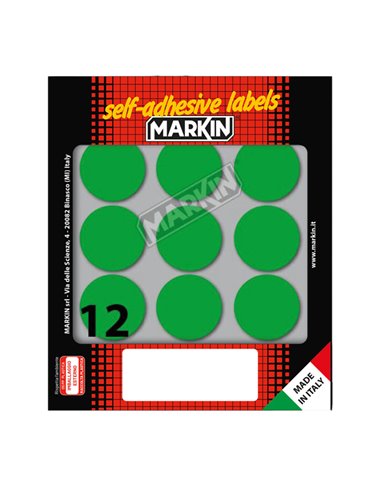 Etichetta adesiva verde tonda Ø34mm (10fogli x 12etichette) Markin 10009VE MARKIN ETICHETTE IN FOGLIETTI