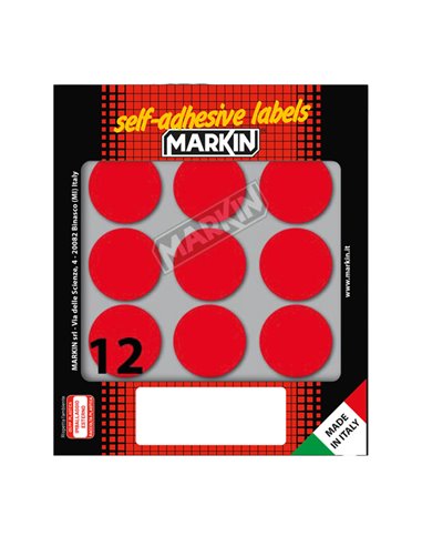 Etichetta adesiva rosso tonda Ø34mm (10fogli x 12etichette) Markin X10009RO MARKIN ETICHETTE IN FOGLIETTI