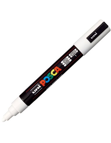 Marcatore UNI POSCA PC5M p.media 1,8-2,5mm bianco UNI MITSUBISHI M PC5M BI UNI MITSUBISHI A BASE D'ACQUA