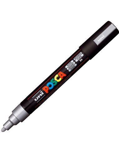 Marcatore UNI POSCA PC5M p.media 1,8-2,5mm argento UNI MITSUBISHI M PC5M ARG UNI MITSUBISHI A BASE D'ACQUA