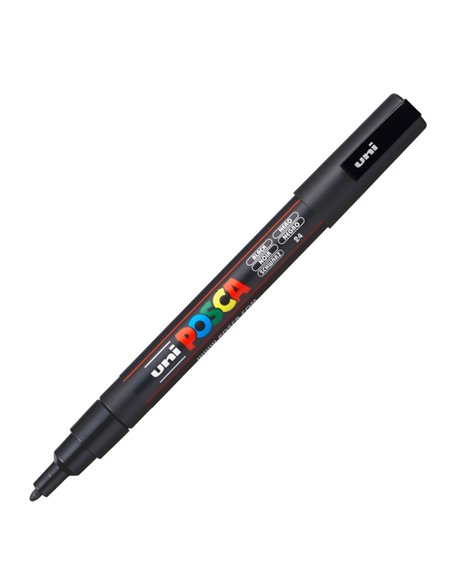 Marcatore UNI POSCA PC3M p.fine 0,9-1,3mm nero UNI MITSUBISHI M PC3M N UNI MITSUBISHI A BASE D'ACQUA