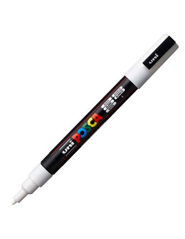 Marcatore UNI POSCA PC3M p.fine 0,9-1,3mm bianco UNI MITSUBISHI M PC3M BI UNI MITSUBISHI A BASE D'ACQUA