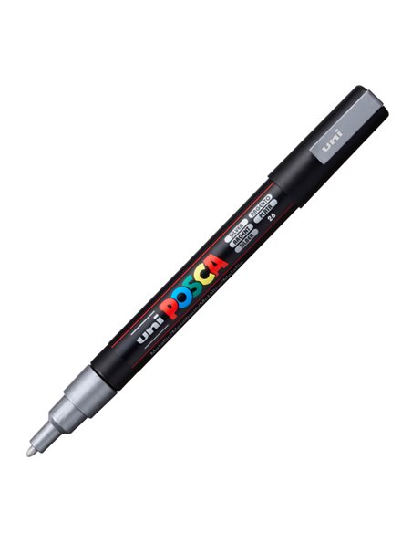 Marcatore UNI POSCA PC3M p.fine 0,9-1,3mm argento UNI MITSUBISHI M PC3M ARG UNI MITSUBISHI A BASE D'ACQUA