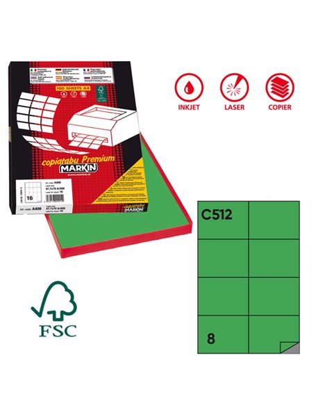 Etichetta adesiva C/512 verde 100fg A4 105x74,25mm (8et/fg) Markin X210C512VE