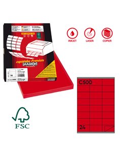 Etichetta adesiva C/500 rosso 100fg A4 70x36mm (24et/fg) Markin X210C500R MARKIN ETICHETTE CARTA COPY-LASER-INKJET