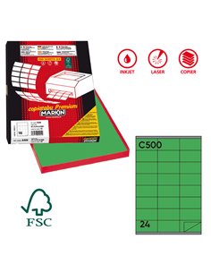 Etichetta adesiva C/500 verde 100fg A4 70x36mm (24et/fg) Markin X210C500VE MARKIN ETICHETTE CARTA COPY-LASER-INKJET