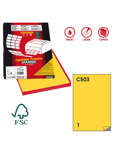 Etichetta adesiva C/503 giallo 100fg A4 210x297mm (1et/fg) Markin X210C503GI MARKIN ETICHETTE CARTA COPY-LASER-INKJET