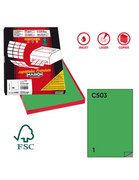 Etichetta adesiva C/503 verde 100fg A4 210x297mm (1et/fg) Markin X210C503VE MARKIN ETICHETTE CARTA COPY-LASER-INKJET