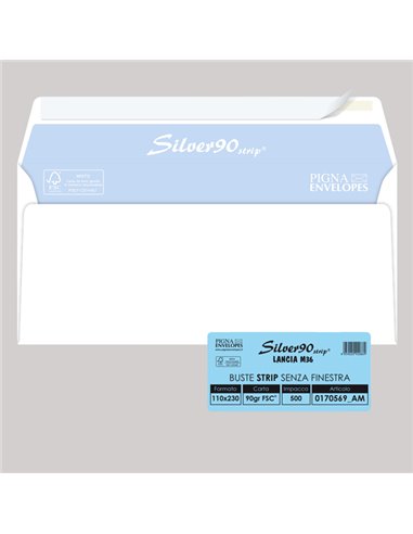 500 busteSILVER90 STRIP FSC®bianca internografata s/finestra110x230mm 90gr Pigna 0170569AM