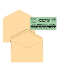 500 buste GIALLO POSTALE gommata carta riciclata FSC® 180x240mm 80gr Pigna Envel 038835218