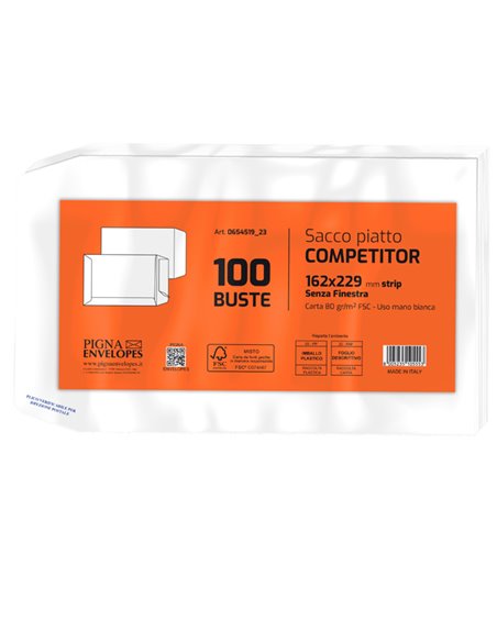 100 buste sacco COMPETITOR FSC® bianca strip adesivo 160x230mm 80gr Pigna Envelo 065451923