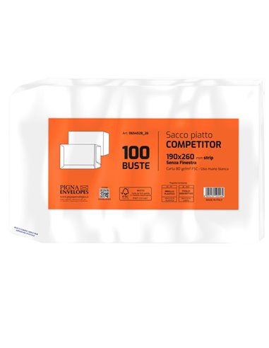 100 buste sacco COMPETITOR FSC® bianca strip adesivo 190x260mm 80gr Pigna Envelo 065452826 Pigna Envelopes BUSTE A SACCO