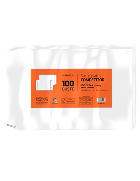 100 buste sacco COMPETITOR FSC® bianca strip adesivo 230x330mm 80gr Pigna Envelo 065453733 Pigna Envelopes BUSTE A SACCO