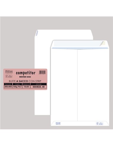 50 buste sacco COMPETITOR FSC® bianca strip adesivo 300x400mm 80gr Pigna Envelop 005403540 Pigna Envelopes BUSTE A SACCO
