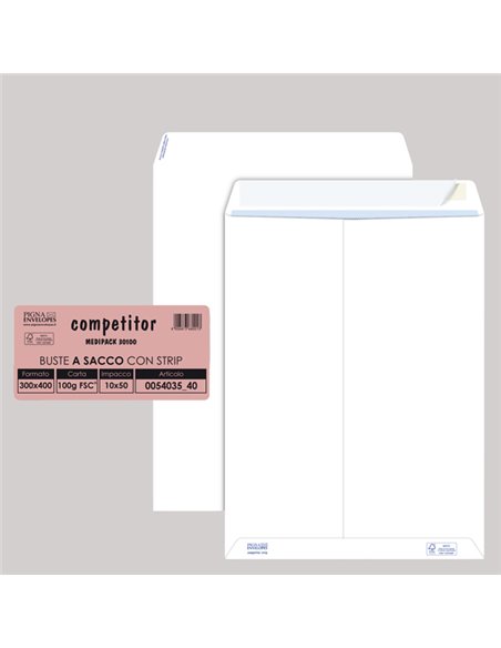 50 buste sacco COMPETITOR FSC® bianca strip adesivo 300x400mm 80gr Pigna Envelop 005403540 Pigna Envelopes BUSTE A SACCO