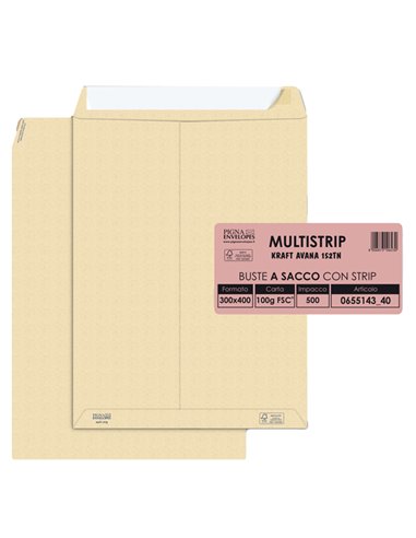 500 buste saccoMULTI STRIPavana carta ric.FSC® strip ades. 300x400mm 100gr Pigna 065514340 Pigna Envelopes BUSTE A SACCO