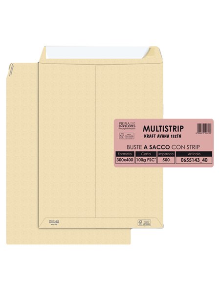 500 buste saccoMULTI STRIPavana carta ric.FSC® strip ades. 300x400mm 100gr Pigna 065514340 Pigna Envelopes BUSTE A SACCO