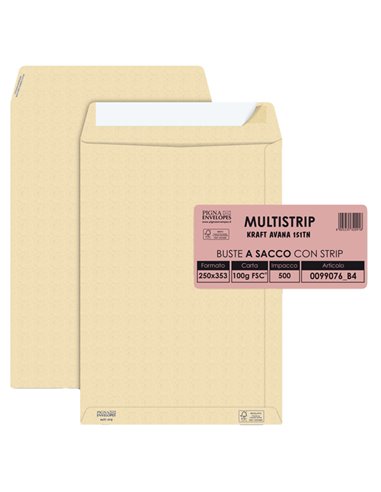 500 buste sacco MULTI STRIPavana carta ric.FSC®strip ades. 250x353mm 100gr Pigna 0099076B4 Pigna Envelopes BUSTE A SACCO