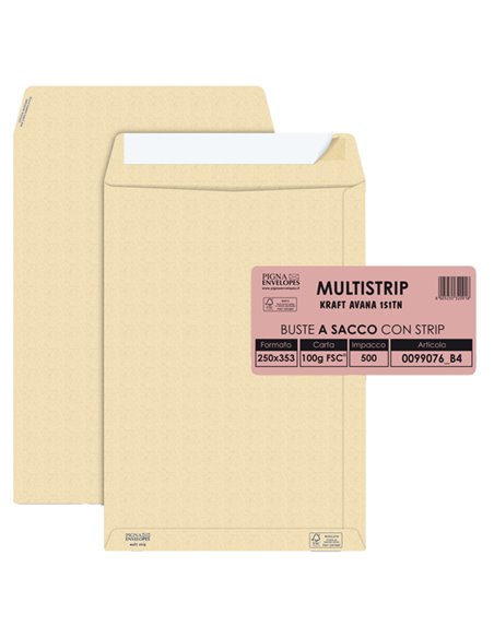 500 buste sacco MULTI STRIPavana carta ric.FSC®strip ades. 250x353mm 100gr Pigna 0099076B4 Pigna Envelopes BUSTE A SACCO