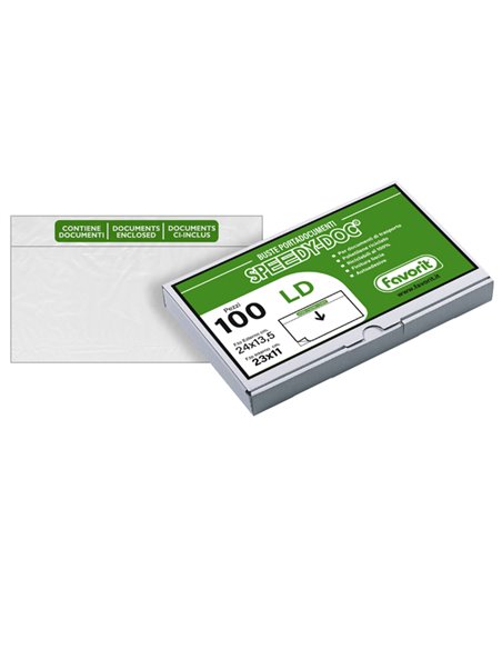 100 BUSTE ADESIVE SPEEDY DOC LD 230X110MM FAVORIT 100500102 FAVORIT BUSTE SOVRACOLLO-ETICHETTE PRESTAMPATE