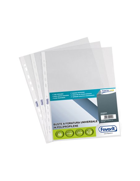 50 BUSTE FORATE 21X29,7 1725UNI/15 SUPERIOR LISCIA FAVORIT 100460025