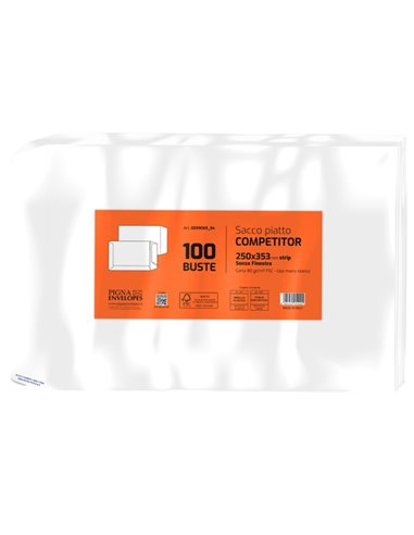 100 buste sacco COMPETITOR FSC® bianca strip adesivo 250x353mm 80gr Pigna Envelo 0099069B4