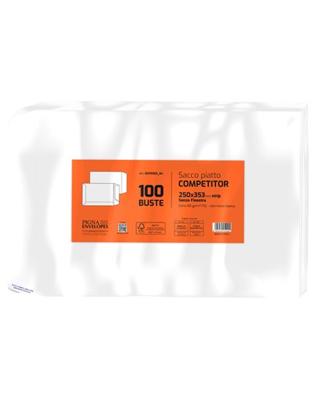 100 buste sacco COMPETITOR FSC® bianca strip adesivo 250x353mm 80gr Pigna Envelo 0099069B4