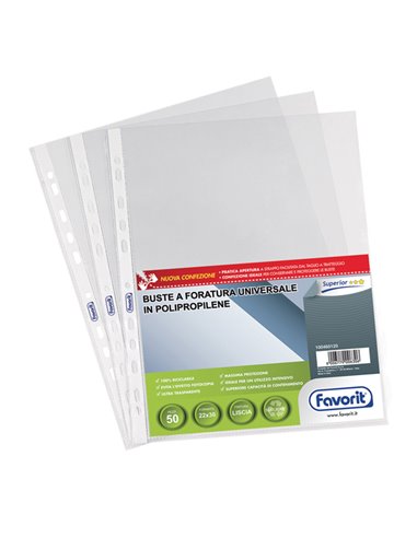 50 BUSTE FORATE 22X30 1725/15 SUPERIOR LISCIA PPL FAVORIT 100460120