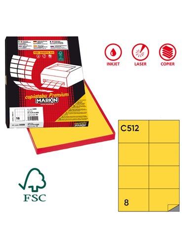Etichetta adesiva C/512 giallo 100fg A4 105x74,25mm (8et/fg) Markin X210C512G