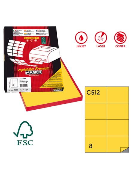 Etichetta adesiva C/512 giallo 100fg A4 105x74,25mm (8et/fg) Markin X210C512G
