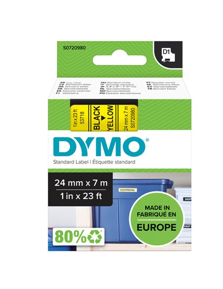NASTRO DYMO TIPO D1 (24MMX7MT) NERO/GIALLO 537180 S0720980 DYMO ETICHETTE-NASTRI-TAMPONI PER ETICHETTATRICI E PREZZATRICI