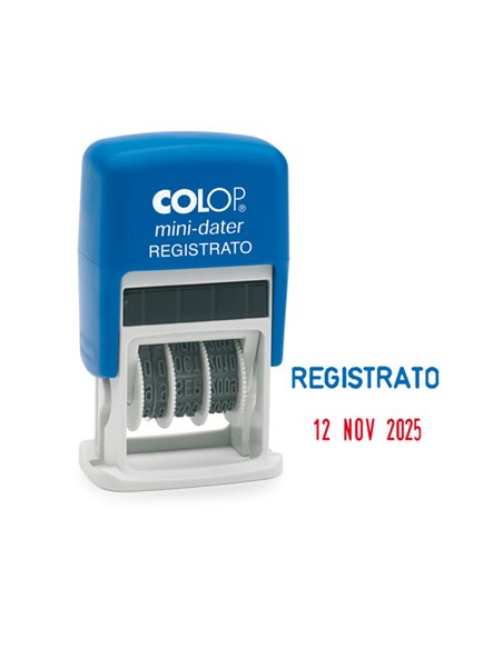 Timbro mini S160/L3 DATARIO + REGISTRATO 4mm autoinchiostrante COLOP S160/L3 COLOP DATARI-NUMERATORI-POLINOMI