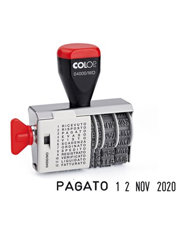Timbro DATARIO + POLINOMIO 04000WD 12 diciture 4mm COLOP 04000WD.BLS COLOP DATARI-NUMERATORI-POLINOMI
