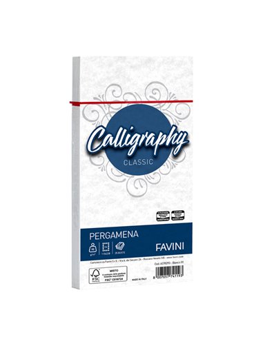 25 buste CALLIGRAPHY PERGAMENA 110x220mm 90gr bianco FAVINI A570293 FAVINI CARTE EVENTI-INVITI