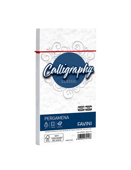 25 buste CALLIGRAPHY PERGAMENA 110x220mm 90gr bianco FAVINI A570293 FAVINI CARTE EVENTI-INVITI