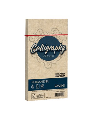 25 buste CALLIGRAPHY PERGAMENA 110x220mm 90gr nocciola FAVINI A57N203 FAVINI CARTE EVENTI-INVITI