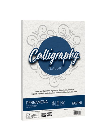 Carta CALLIGRAPHY PERGAMENA 190gr A4 50fg bianco 01 FAVINI A690084 FAVINI CARTE EVENTI-INVITI