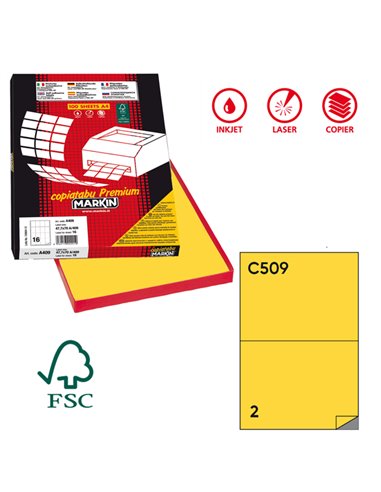 Etichetta adesiva C/509 giallo 100fg A4 210x148,5mm (2et/fg) Markin X210C509GI MARKIN ETICHETTE CARTA COPY-LASER-INKJET