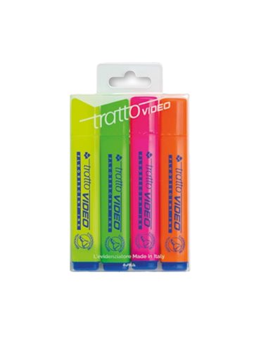 BUSTA 4 EVIDENZIATORI TRATTO VIDEO 83080000 TRATTO COLORE LIQUIDO