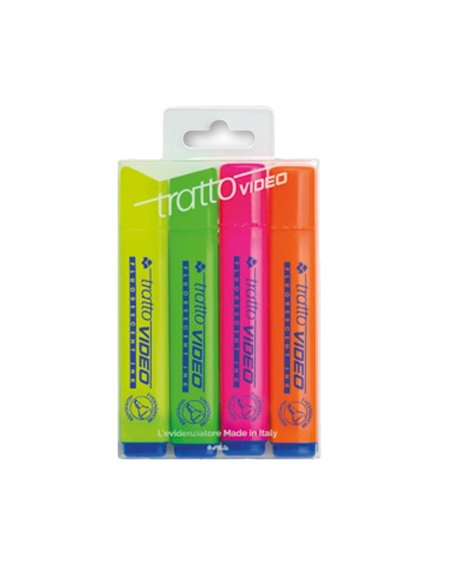 BUSTA 4 EVIDENZIATORI TRATTO VIDEO 83080000 TRATTO COLORE LIQUIDO