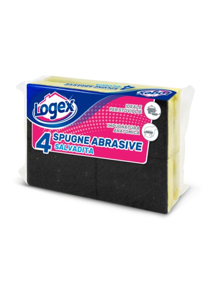 BLISTER 4 SPUGNABELLA LOGEX CON IMPUGNATURA A4LX-0782 LOGEX PROFESSIONAL PANNI e SPUGNE
