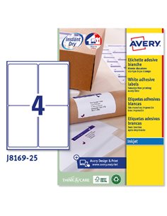 Etichetta adesiva J8169 bianca 25fg A4 99,1x139mm (4et/fg) inkjet Avery J8169-25
