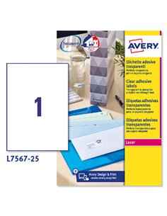 Poliestere adesivo L7567 trasparente 25fg A4 210x297mm (1et/fg) laser Avery L7567-25 AVERY ETICHETTE POLIESTERE COPY-LASER-IN...
