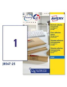 Poliestere adesivo J8567 trasparente 25fg A4 210x297mm (1et/fg) inkjet Avery J8567-25 AVERY ETICHETTE POLIESTERE COPY-LASER-I...
